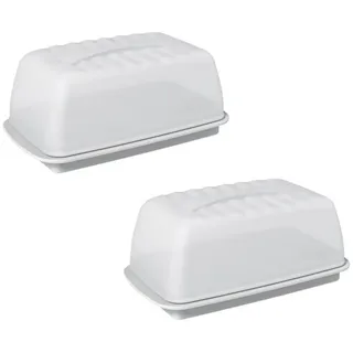 meberg Butterdose 2er Set Butterschale Butterglocke mit Deckel weiß, Kunststoff, (mit Deckel weiß, 4-tlg., 2 Stück Butterdosen), Aufbewahrung Butter Kühlschrank weiß
