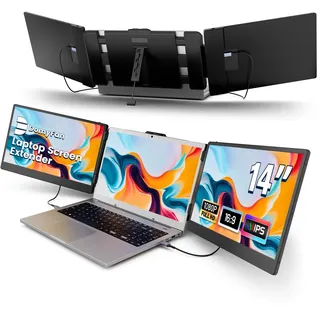 domyfan Tragbarer Monitor für Laptop 14 "FHD 1080P IPS Laptop Monitor Erweiterung Triple Screen Extender, Plug und Play Display für 13.3"-17" Mac, Windows,Android,Chrome,Switch,PS5
