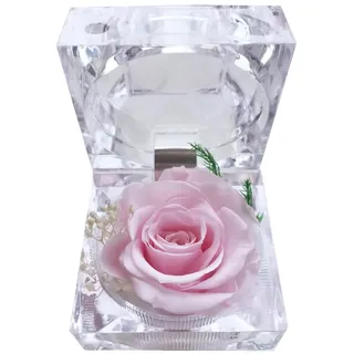 DoraMagic Konservierte Rose Echte Forever Rose in Mini Clear Ring Box, Ewige Blume Rose Geschenke für Frauen Mama Freundin Oma, Muttertag, Jahrestag, Valentinstag, Weihnachten, Geburtstag (Rosa)