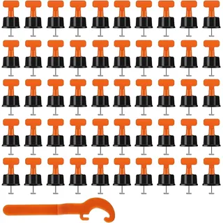 Fliesen-Nivelliersystem-Set, 50 wiederverwendbare Fliesen-Abstandshalter mit 1 speziellen Schraubenschlüssel und abrufbarer Stahlnadel, Boden, Keramikfliesen (50 Stück)