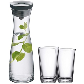 WMF Wasserkaraffe Set Karaffe mit 2 Wassergläser 250ml, Glaskaraffe mit Deckel, Silikondeckel, Wasserkaraffe mit Deckel, CloseUp-Verschluss