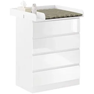 Woltu Wickelkommode, mit abnehmbarer Wickelsatz mit 4 Schubladen Weiß weiß 80 cm x 100.5 cm x 47.8 cm