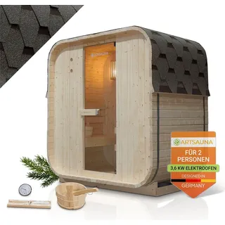 Artsauna Fasssauna Nolvik M, & 2 Personen, mit 3,6 kW Ofen & Zubehör für Garten, Cube Design