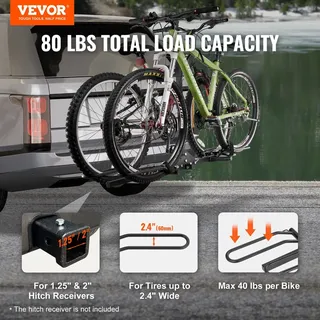 Vevor 2-Fahrradträger, klappbarer Träger für die Anhängerkupplung, für Auto, LKW, SUV, 1,25"/2" Empfänger, Rechteckige Schnittstelle