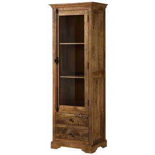 Massivmoebel24 Vitrine Mango 65 x 45 x 190 cm Dunkelbraun