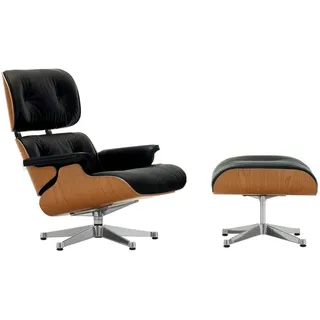 Vitra Lounge Chair XL und Ottoman Gestell Alu poliert schwarz, Designer Charles & Ray Eames, 89/42x84/63x85-92/56 cm