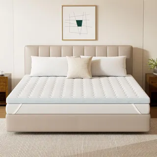 EGOHOME Matratzen Topper 100x200, 7cm Höhe Matratzentopper 100x200cm, Matratzenauflage Zertifiziert & ergonomisch für unbequeme Matratze, Boxspringbett, Gästebett, rutschfest mit Noppen