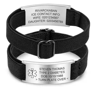 Personalisierte Notfallarmband Medizinisches Alarm Armband - Elastische Verstellbare SOS ID Armband mit Gravur Allergie Diabetes Epilepsie Telefonnummer Notfall Armbänder für Herren Damen Kinder