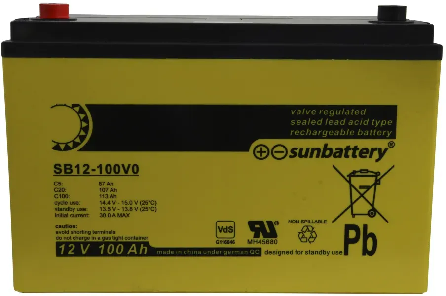Blei-Akku SUN Battery SB12-100,10-Jahresbatterie, mit VDS-Zulassung, M8 Schraubanschluss, 12V, 100Ah