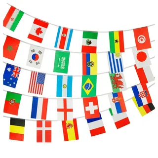 pheno flags Flaggenkette - 10 Meter Wimpelkette mit 30 Länderflaggen Flaggengröße je 14x21cm - Flaggenabstand 15cm - 75D Polyester Stoff-Girlande