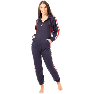 newfacelook Damen Jumpsuit Streifen Onesie Schlafoveralls Einteiler Schlafanzug Pyjamas Frauen Overall - L