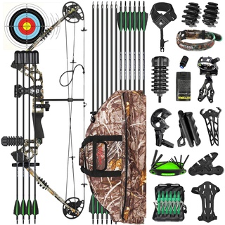 ZSHJGJR Bogenschießen Compoundbogen Set Kit, 20-70lbs Einstellbarer 320fps Compound Bogen Erwachsener Einsteiger Profi Bogen Jagd jagdbogen sportbogen Rechtshand Linkshand (Linkshand, Camo - Set 2)