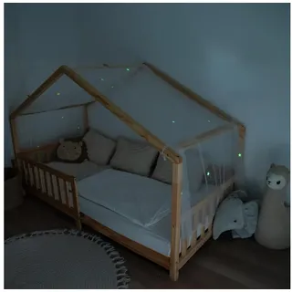lilimaus Hausbett Himmel mit leuchtenden Sternen - Betthimmel Hausbett Deko - Geschenk Mädchen & Jungen - Himmelbett Vorhänge für 90x200 & 120x200 Kinderbetten - Leuchtsterne Kinderzimmer Deko