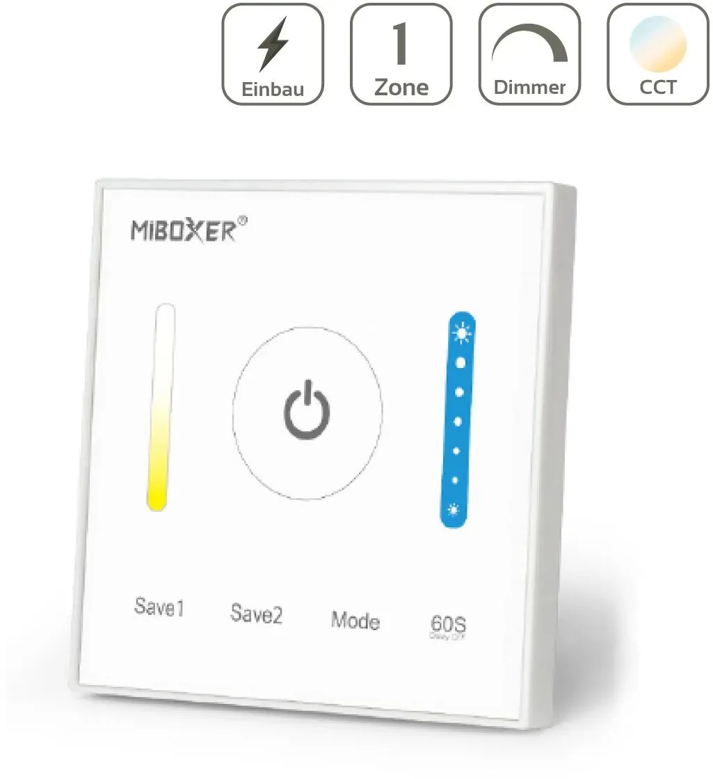 MiBoxer CCT Wandeinbau Controller 1 Kanal Dimmen Schalten Farbsteuerung 12-24V P...