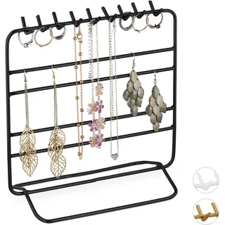 Relaxdays Schmuckständer Ketten, Ohrringe, Armbänder, Schmuckaufbewahrung, Organizer Schmuck, hbt 21x20x10 cm, schwarz,