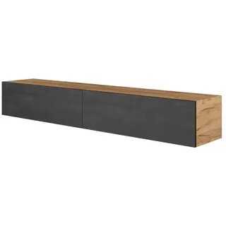 Planetmöbel West TV-Schrank, Fernsehtisch 200 cm lang, TV-Board hängend oder stehend, Fernsehschrank für Wohnzimmer, 2X TV Möbel 37,8 x 100 x 30 cm, Gold Eiche schwarz Charcoal