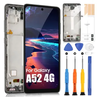 OLED Display für Samsung Galaxy A52 4G LCD für Samsung Galaxy A52 LCD Display SM-A525F SM-A525M SM-A525F/DS Bildschirm Digitizer Touchscreen Assembly mit Reparatur-Set (Schwarz mit Rahmen, 6,5 Zoll)