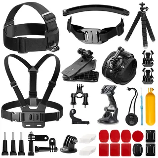 AKASO 42 in 1 Action Cam Zubehörset mit Sammeltasche, kompatibel mit EK7000/EK7000 Pro/Brave 4/Brave 4 Pro/Brave 7 LE/Brave 7/V50X/V50 Pro/V50 Elite/GoPro/DJI/Action Kamera
