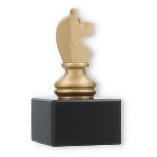Pokal Metallfigur Schach Springer goldmetallic auf schwarzem Marmorsockel 12,0cm