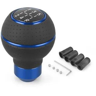 Juttzzei Schaltknauf 5 Gang, Universal Schaltknüppel, Verbessert Leder Auto Schalthebel mit 4 Adaptern 8mm 10mm 11mm 12mm für Manueller Autos mit 5 Gang Schaltgetriebe - Blau
