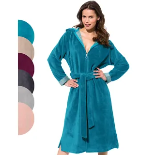 Morgenstern Damen Bademantel mit Kapuze und Reißverschluss Petrol M - M