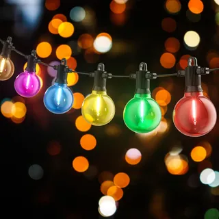 Zuske Bunte Lichterkette Außen 15m, 25 LED Kugel Lichterkette Bunt mit Stecker, Wasserdicht IP65, Ideal Partylichterkette für Innen, Hochzeit, Partydeko, Weihnachten, Erntedankfest usw.