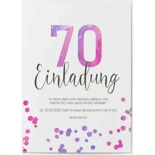 70. Geburtstag Einladungen Weiß online gestalten und bestellen - Zahl in Aquarell | Wunderkarten.de