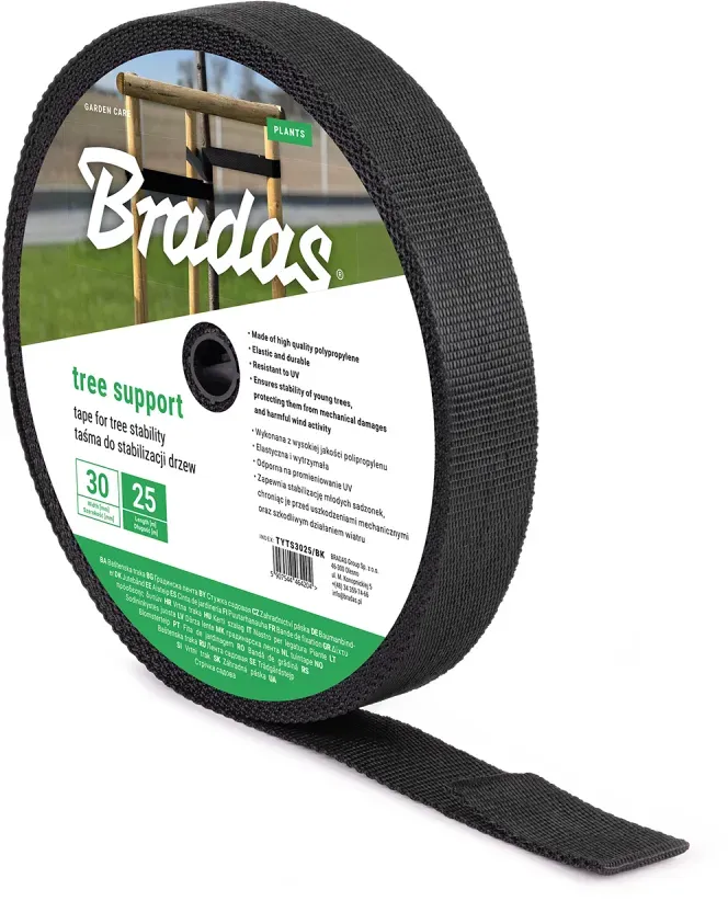 Baumbindeband TREE SUPPORT 30mm x 25m Gartenband zur Befestigung von Bäumen, Setzlingen und Sträuchern UV-beständig Baumbefestigung TYTS3025/BK