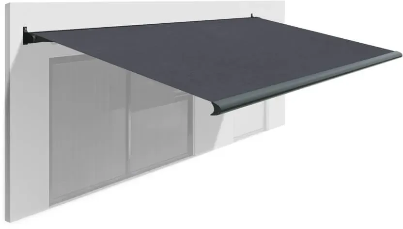 Kassettenmarkise mit Vollkassette, Stoff Anthrazit, ohne Volant, mit manuellem Kurbel-Antrieb, 1500 x 2400 mm