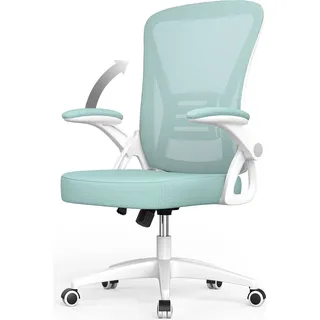 naspaluro Bürostuhl – Ergonomischer Sitz – Sessel mit 90° klappbarer Armlehne – Lordosenstütze – höhenverstellbar - Grün - Grün