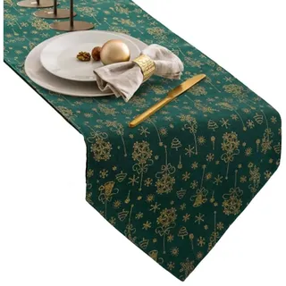 FELIXLEO Tischläufer Weihnachten Tischläufer Sackleinen Baumwollbaum Schneeflocke grün