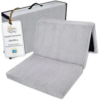 Totsy Baby Klappmatratze Faltbare Reisebett Baby Matratze 60x120 cm - Faltmatratze für Kinder Gästematratze klappbar Babymatratze Bodenmatratze Schlafmatratze und Reisematratze Hellgrau