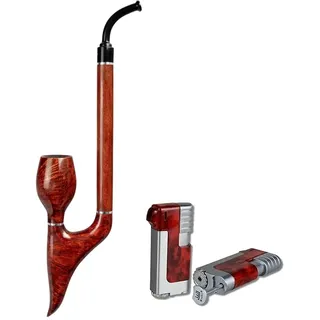 Vauen Pfeife Enzian Weißpunktedition + Pfeifenfeuerzeug von Winjet inkl. Pfeifenstopfer in Geschenkbox, Kirschenform, Briar, Holz, Pfeife, Lifestyle-Ambiente, Braun