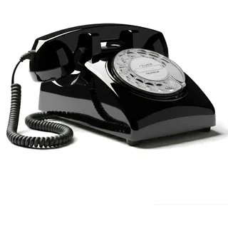 Opis Technology 60s Cable Retro Telefon mit Wählscheibe – Klassisches Festnetztelefon, mechanische Metallklingel & Vintage Design, kompatibel mit modernen Routern (FritzBox etc.) – Schwarz