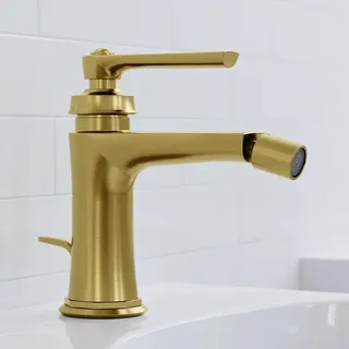 Steinberg Serie 350 Bidetarmatur, mit Ablaufgarnitur, Ausladung 130mm, 0, Farbe: Brushed gold