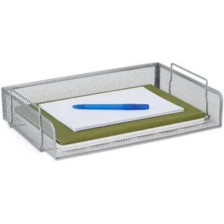 Relaxdays Dokumentenablage, stapelbar, horizontale Briefablage, Mesh-Metall, HBT: 8,5 x 36 x 25 cm, A4 Ablage, silber