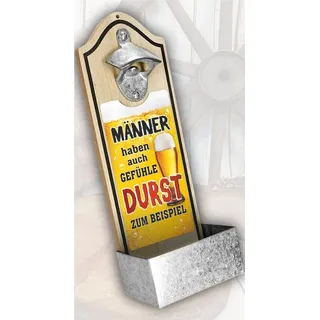 AV Andrea Verlag Wandflaschenöffner Flaschenöffner für die Wand - Bieröffner mit Auffangbehälter für Kronkorken im Retro Vintage-Design Männer haben auch Gefühle Durst