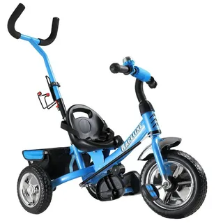 SPIELWERK Spielwerk® Dreirad 108227, Raceline, blau, ab 1,5 Jahre, mit Gurt, Korb und Schiebestange