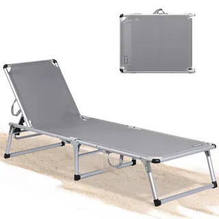 HOMECALL Strandliege Leicht Alu Sonnenliege, 5 fach Verstellbare Rückenlehne, bis 120KG,