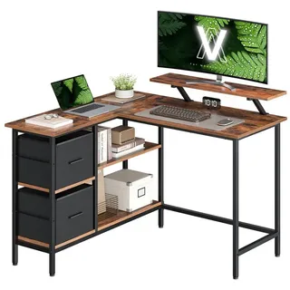 VASAGLE Schreibtisch Ecke L-Form Verstellbare Ablage 115 x 105 x 89,5 cm Braun