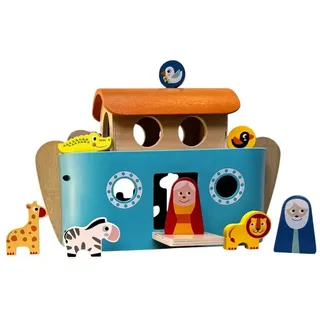 Zayno Greifspielzeug Spielschiff "Arche Noah" mit bunten Figuren aus Holz (Packung, 1-tlg., Beflügelt die Fantasie deines Kindes), optisch ansprechend und pädagogisch wertvoll. beige|bunt