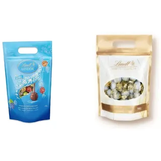 Lindt LINDOR Schokoladen Kugeln Vollmilch-Mischung | 1 kg Beutel & Schokolade Marc de Champagne Kugeln | 700 g | Ca. 56 Vollmilch-Schokoladen Kugeln mit erlesener Marc de Champagne Füllung