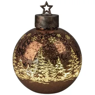 Formano Deko-Kugel Frosty Winterwald, mit LED Licht Timer Beleuchtete Glaskugel - Weihnachtsdekoration Tisch Regal Deko-Kugel 6h/18h Timer Weihnachtskugel zum Stellen