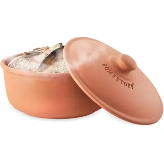 Römertopf Brot-Back-Topf aus Naturton, Ø 23 cm, runde Brotbackform mit Deckel, glasiertes Unterteil, unglasierter Deckel für Dampf/Schwaden, knusprige Kruste & luftige Krume, ofenfest