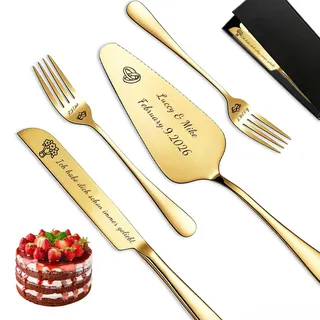 WFE Tortenheber inkl. Tortenmesser Set mit persönlicher Gravur - Personalisiertes Kuchenbesteck aus Edelstahl - Hochzeitsgeschenke für Brautpaar, Jubiläum, Geburtstag