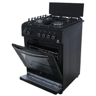 GASLINE Gas Standherd 60cm Gasbackofen mit Thermostat, Grill, Umluft, WOK, Schwarz, Erdgas, LPG