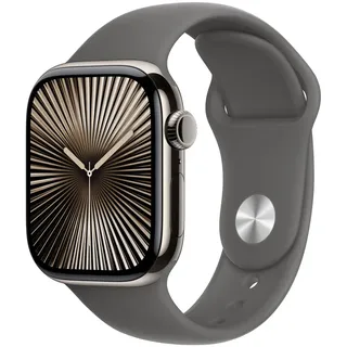GPS + Cellular 42 mm Titangehäuse natur Sportarmband steingrau S/M