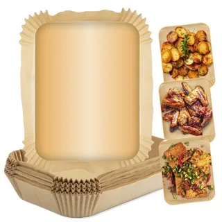 GOURMETmaxx Backpapier für Heißluftfritteuse, 3 bis 5 Liter | Backpapierschale – antihaftbeschichtet & ölbeständig | Doppelkorb Airfryer Backpapier – 100 Stück | 22 x 14 x 4,5 cm