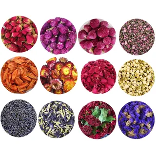 TooGet Trockene Blumen und Kräuter Zubehör Dekorationen Natürliche Blume 12 Taschen Set Getrocknete Blumen für Badebomben Kerzenherstellung und Trockenblumen Handwerk