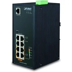 Planet industrial 4-Port 10/100/1000T Switch + 4-Port 10/100 802.3at PoE PoE Budget 144 W managed (4 Ports), Netzwerk Switch, Schwarz